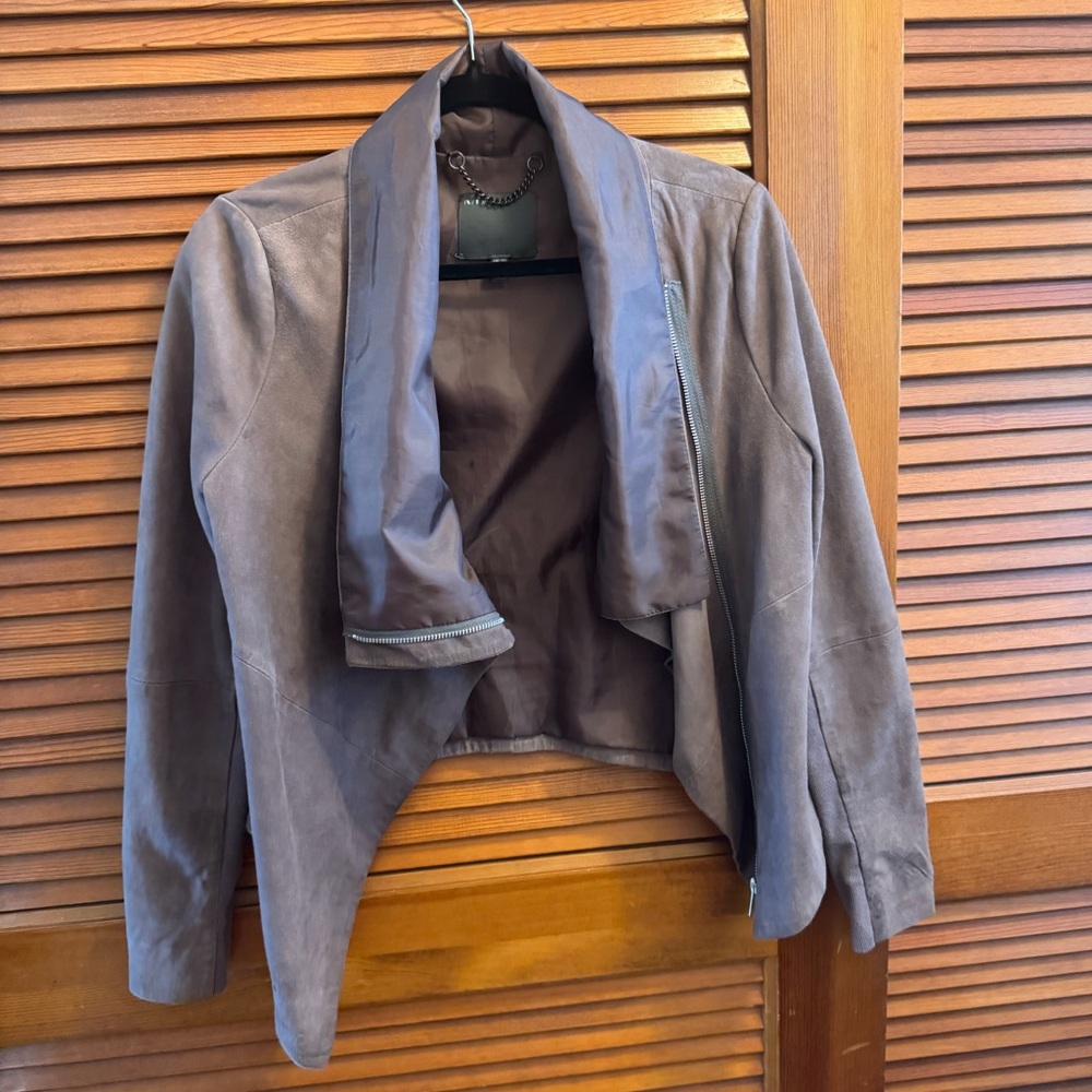 Suede Jacket with Drape Collar